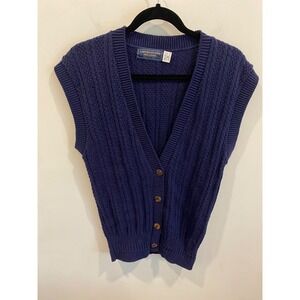 United States Sweaters Navy Blue Knit‎ V-Neck Sleeveless Button-Up Vest M